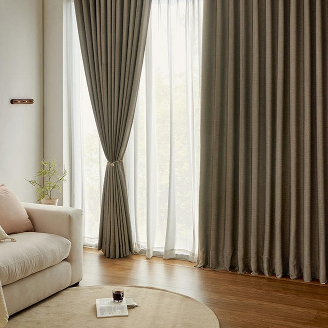 쁘리엘르 그로브 빛차단 사계절 나비주름 암막 커튼 + 자석 타이백 세트