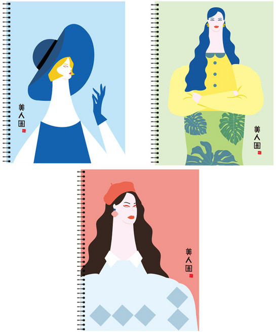 다다 미인도 엠보싱 대용량 75매 무선 연습장, 랜덤발송, 3개