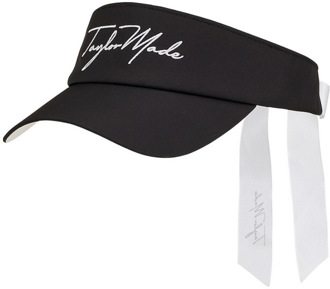 테일러메이드 여성용 스크립트 로고 리본 바이저 모자, 블렉, 1개