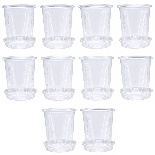 문구담 원형 배수홀 플라스틱 다육이 화분 10p + 받침대 10p 세트 02, 투명, 1세트