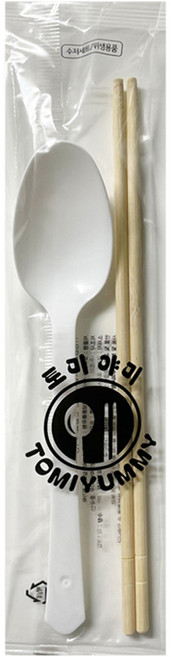 토미야미 일회용 대스푼 화이트 100p + 대나무 젓가락 100p 세트, 1세트