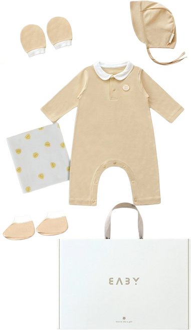 BABY&I Bio長袖連身衣5件組新生兒賀禮組