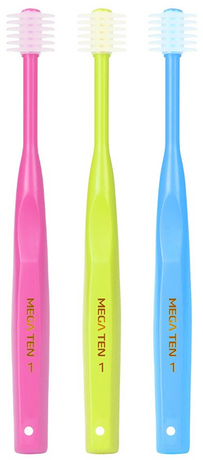 메가텐 360 유아 칫솔 3종 세트 1단계 6단 레귤러, 블루, 라임, 핫핑크, 1세트