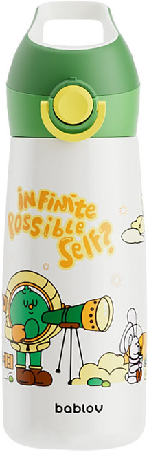 bablov 花伴森 316 雙飲嘟嘟兒童保溫瓶, 綠星探索局, 1個, 480ml