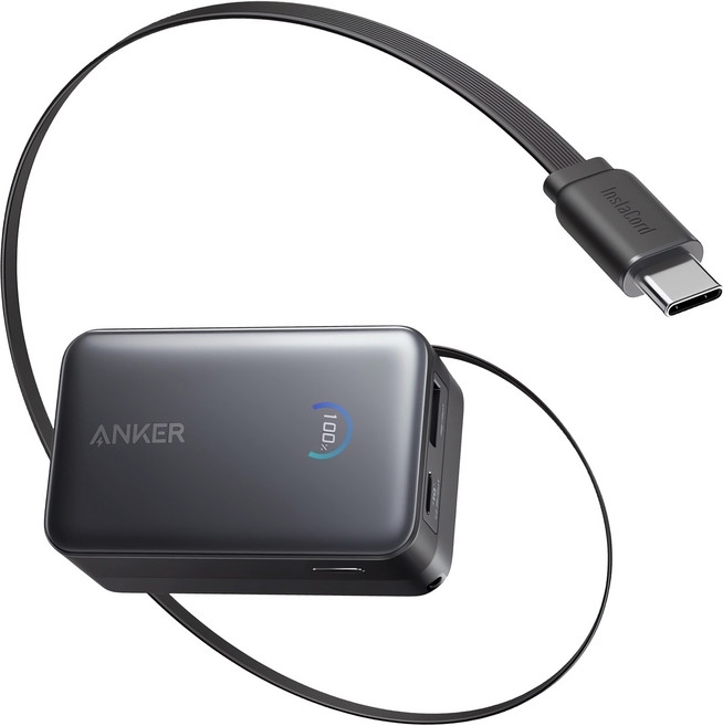 ANKER 自帶伸縮線行動電源 10000mAh 45W, 幻影黑, A1638