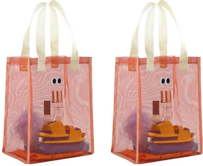 블럭마트 물빠지는 목욕 메쉬 가방 2p, 오렌지