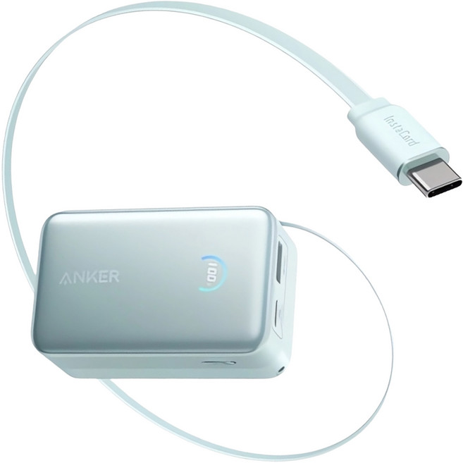 ANKER 自帶伸縮線行動電源 10000mAh 45W, 新芽綠, A1638