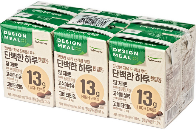 디자인밀 풀무원 단백한하루 렌틸콩 두유 당제로, 6개, 180ml