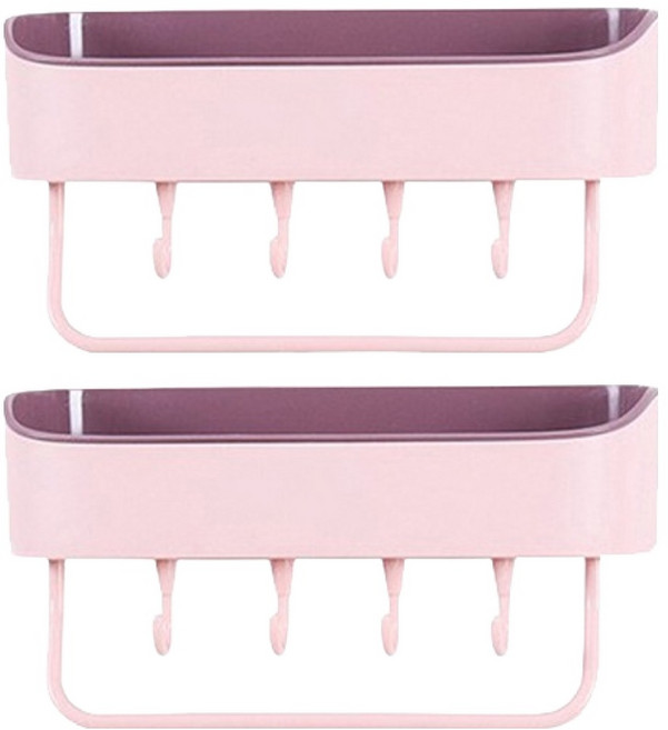 블럭마트 파스텔 부착식 욕실선반, 핑크, 2개