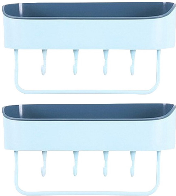 블럭마트 파스텔 부착식 욕실선반, 블루, 2개