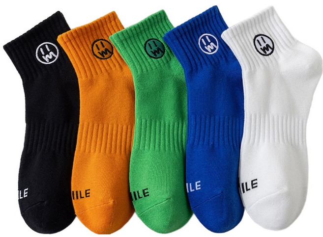 Iple 時尚日常運動襪 5雙組, 黑色, 白色, 藍色, 綠色, 橘色, 1套