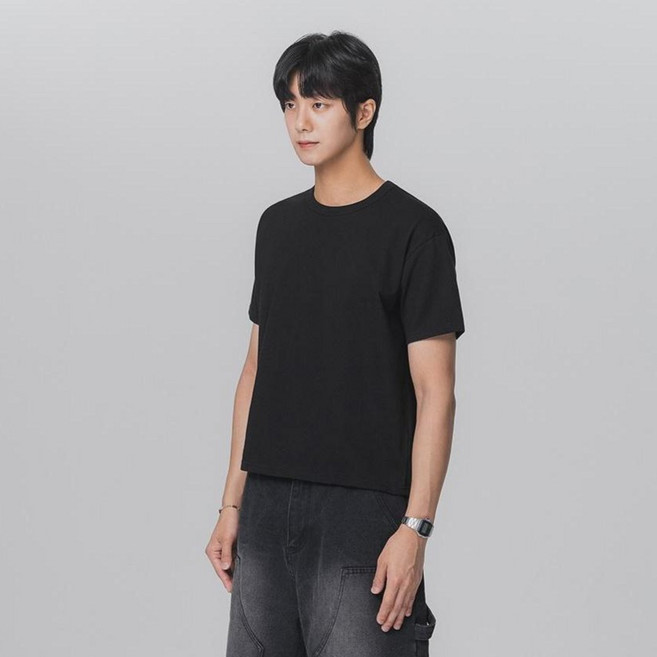앨빈클로 남녀공용 베이직 크롭 반팔 면 티셔츠 AST3511