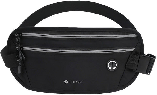 TINYAT 夜間反光條防盜戶外運動貼身手機腰包/登山包, 黑色, 1個