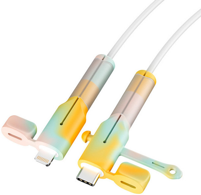 메이크마인 충전 케이블 파손 방지 보호 단선 방지 슬리브 보호캡 애플 아이폰 8핀 c타입, 레몬, 1개