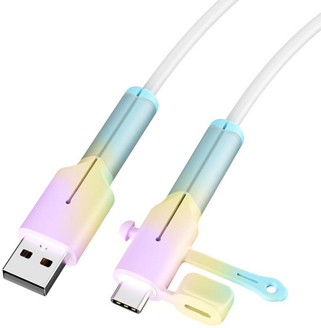 메이크마인 충전 케이블 파손 방지 보호 단선 방지 슬리브 보호캡 안드로이드 범용 usb c타입, 레인보우, 1개