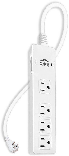 家中寶 防雷擊1開4座電源線 HBK33148, 白色, 1個, 1.2m