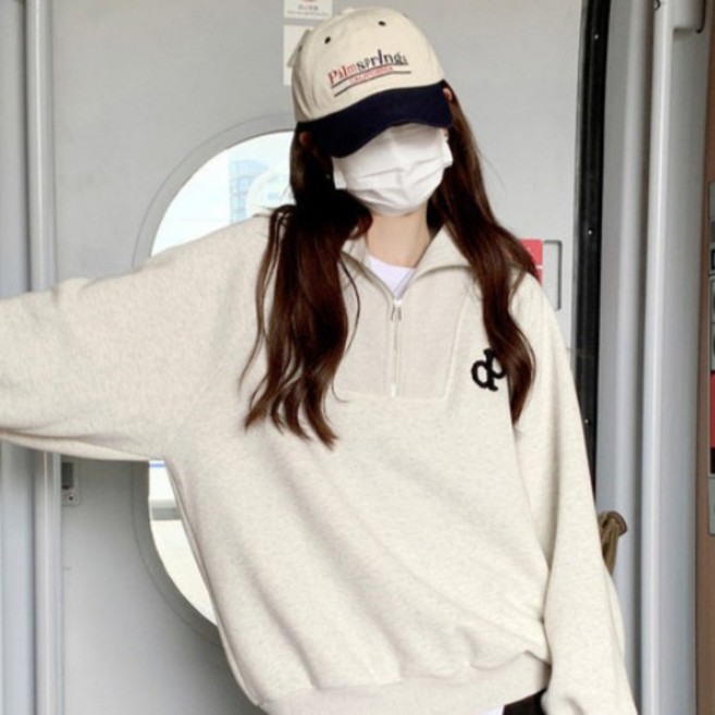 Paradiso 女款 I CAN SIMPLE 隨性時尚風半拉鍊翻領寬鬆大學T