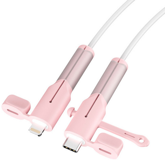 메이크마인 충전 케이블 파손 방지 보호 단선 방지 슬리브 보호캡 애플 아이폰 8핀 c타입, 핑크, 1개