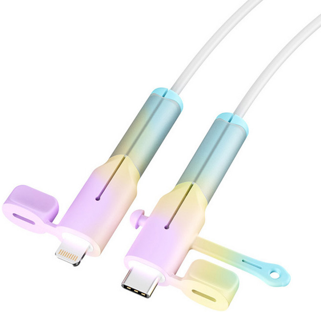 메이크마인 충전 케이블 파손 방지 보호 단선 방지 슬리브 보호캡 애플 아이폰 8핀 c타입, 레인보우, 1개