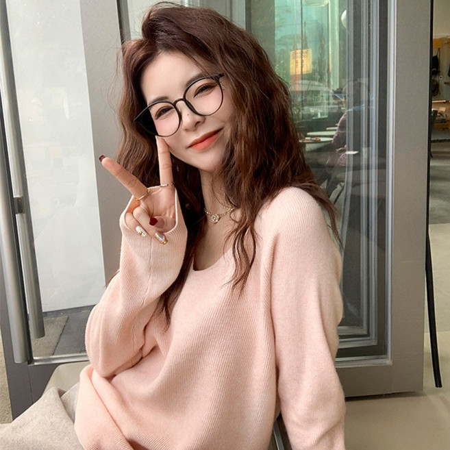 루나걸 여성용 채드로느 브이넥 솔리드 니트 L26SPKN012314