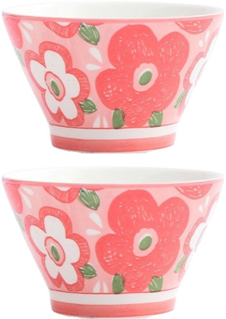 다파랑 비비드 플라워 세라믹 요거트 시리얼볼 HJ1274, 핑크, 2개