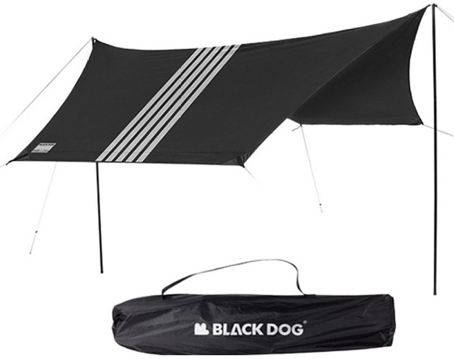 BLACK DOG 黑狗 條紋一鍵式雙人露營帳篷擴充天幕 BD021, 黑色