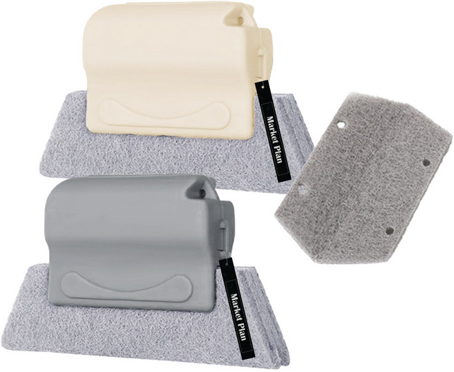 마켓플랜 창문 창틀 틈새 청소 브러쉬 2종 + 리필 100p 세트, 그레이(브러쉬), 베이지(브러쉬), 1세트