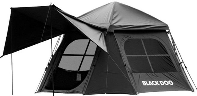 BLACKDOG 팔각 돔형 원터치 캠핑텐트 BD362, 블랙, 4인용