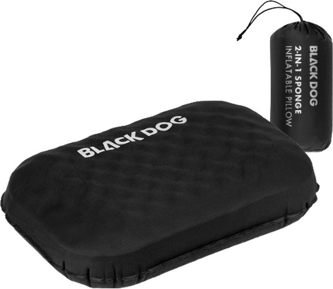 BLACKDOG 휴대용 공기 주입식 캠핑 베게 BD385, 블랙, 1개