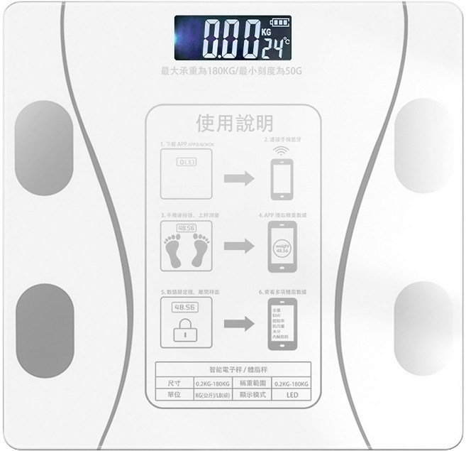 UTA 無線藍芽體脂計, 曲線白, 1個, A3