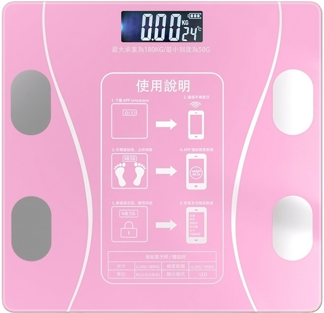 UTA 無線藍芽體脂計, 曲線粉, 1個, A3