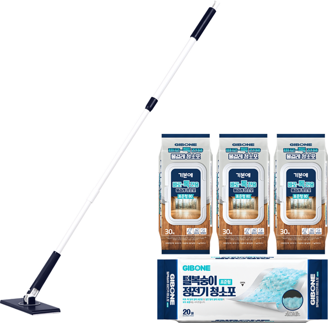 기본에 바로톡 밀대걸레 + 물걸레청소포 30매 x 3p + 털복숭이 청소포 20매 세트, 1세트