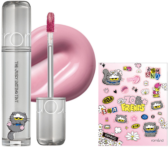 rom&nd 台灣公司貨 果汁唇釉2.0 DIY套組 ZO&FRIENDS聯名款, 1個, 唇釉內芯 36 慵懶荔枝 + 外殼 + 貼紙