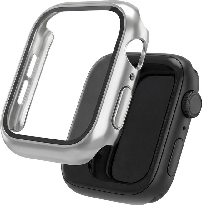 워치스탠다드 스마트워치 강화유리 일체형 풀커버 케이스, 실버, 1개