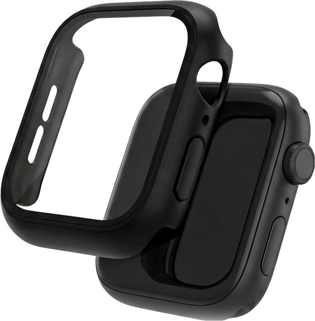 워치스탠다드 스마트워치 강화유리 일체형 풀커버 케이스, 블랙, 1개