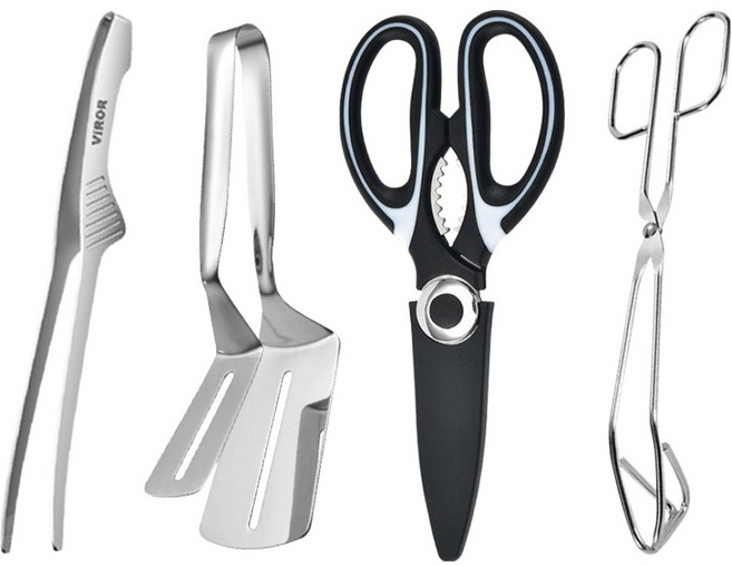 비로르 304 스텐 뜨는 집게 + 가위형 집게 + 가위 + 더블 뒤집개 세트, 핀셋 + 삼각 가위 집게 + 주방 가위 + 더블 뒤집개, 혼합색상, 1개