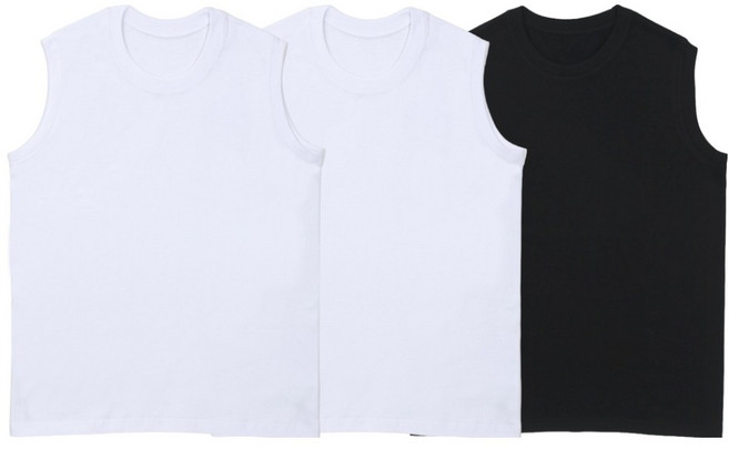 tpam 男女通用素色法式無袖上衣 3件組, 白色 + 白色 + 黑色