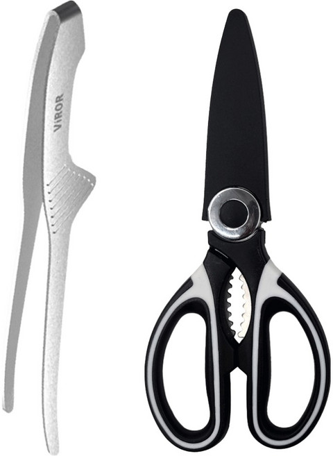 비로르 304 스텐 요리 핀셋 주방 고기 집게 + 스텐 주방 고기 요리 가위 세트, 혼합, 1개