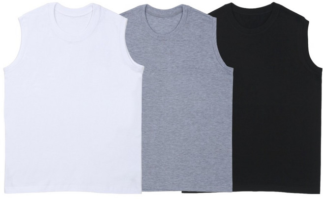 tpam 男女通用素色法式無袖上衣 3件組, 白色 + 灰色 + 黑色