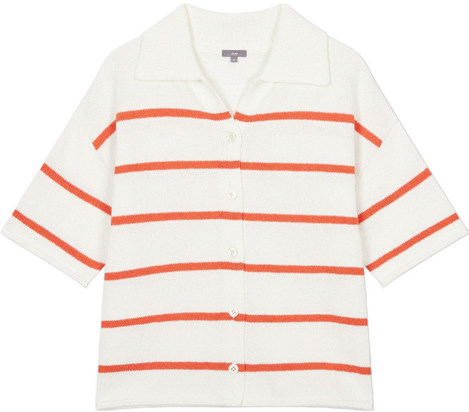 JAJU 여성용 부클 스트라이프 카라 가디건