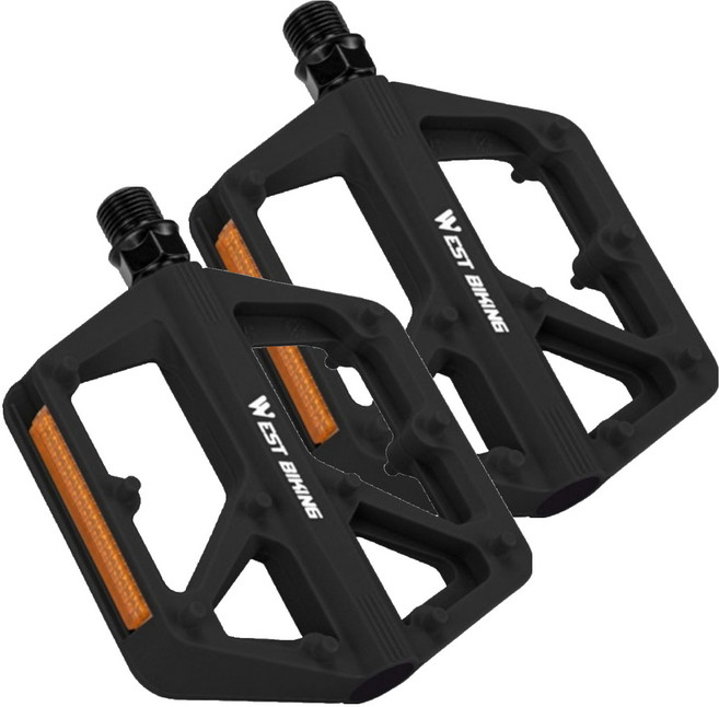 웨스트바이킹 반사판 경고 듀얼 DU 베어링 넓은 면적 미끄럼 방지 자전거 페달 좌우 세트, 블랙, 1세트