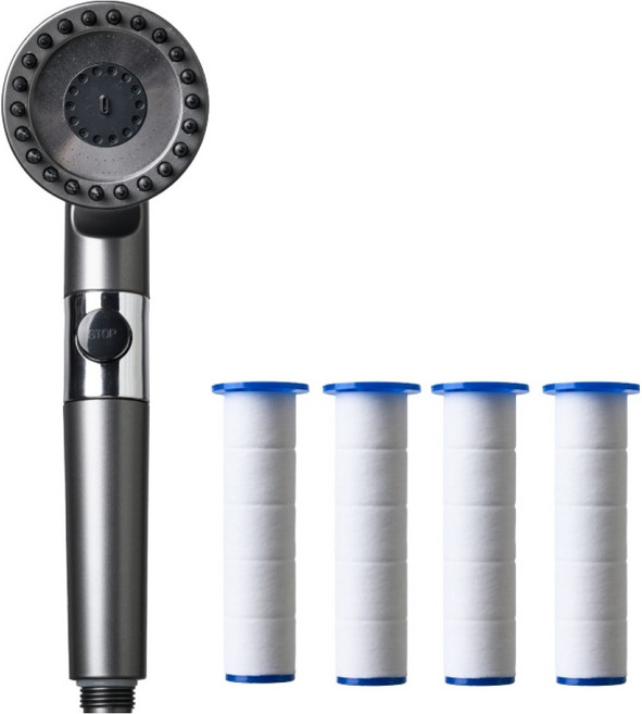 두진 바스 고압 스파 3단 마사지 샤워기 헤드 + 리필필터 4p 세트, 그레이, 1세트