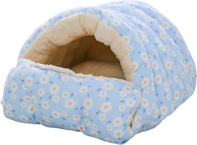 毛皇上 半封閉可拆睡袋窩, 藍色小花, 1個