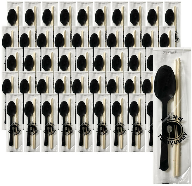 토미야미 일회용 대스푼 블랙 + 대나무젓가락 세트, 50세트