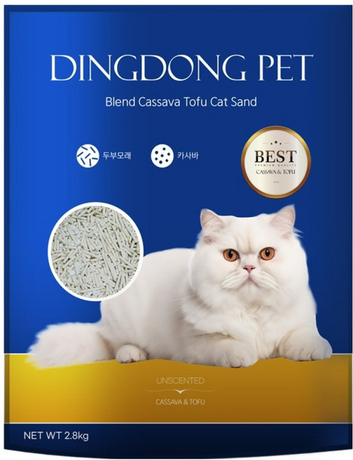 딩동펫 블렌드 카사바 고양이 두부 모래, 2.8kg, 1개, 무향