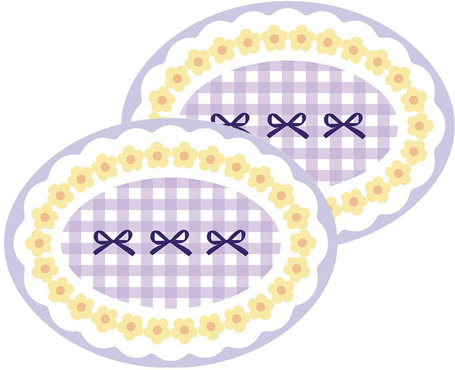 티리티티 타원형 플라워 식탁 매트, 옐로우 플라워, 2개, 40 x 30 cm