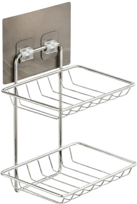 세븐와이즈 스테인레스 2단 무타공 벽걸이형 욕실 비누 받침대 + 스티커 세트, 1세트