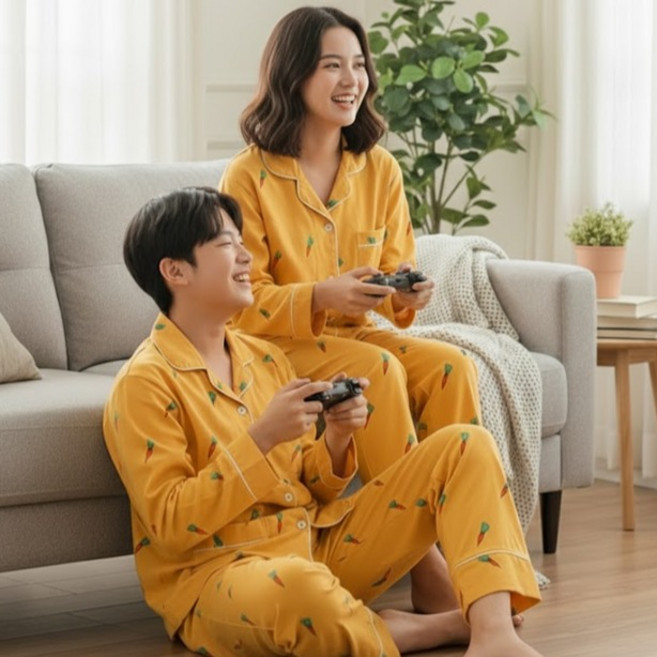 비단길 지비당근 잠옷 긴팔 상의 + 하의 세트