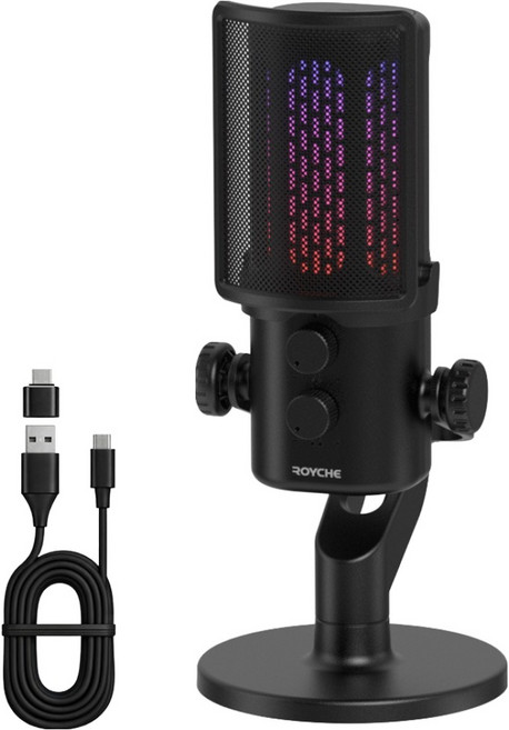 로이체 고감도 사운드마스터 RGB LED 콘덴서 게이밍 스탠드 마이크, 블랙에디션, RCM-G200 BK