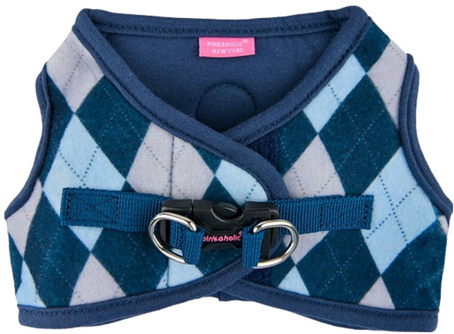핑카홀릭 강아지 솔렌 아가일 체크 안전한 버클 조끼형 하네스 HB7917, 네이비, 1개